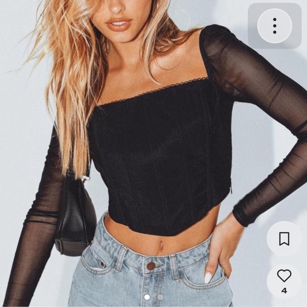Princess Poly Corset black top with sheer long sleeves. Size 2